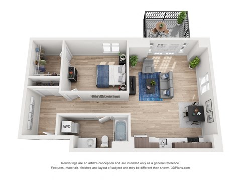 Floor plan for 1 bed, 1 bath, 801 sqft